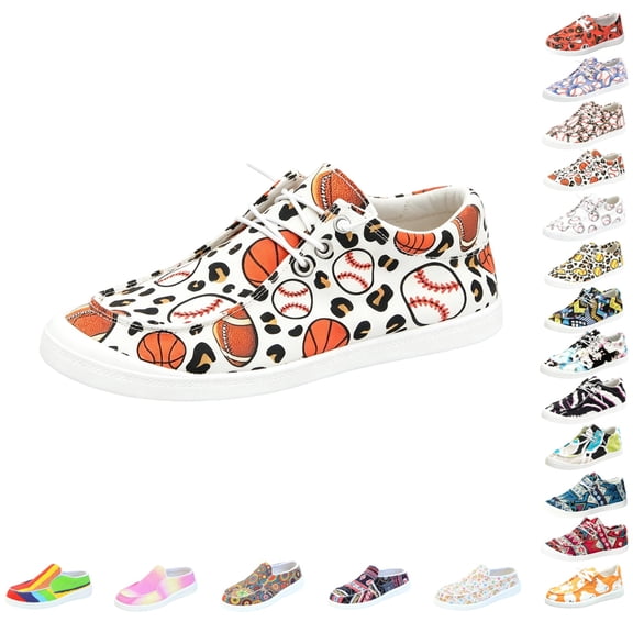 GrmtClth Lace‑Up Canvas Boat Shoes for Women Baseball Heart Graphic Print Breathable Low‑Top Lightweight Casual Walking Flat Sneakers