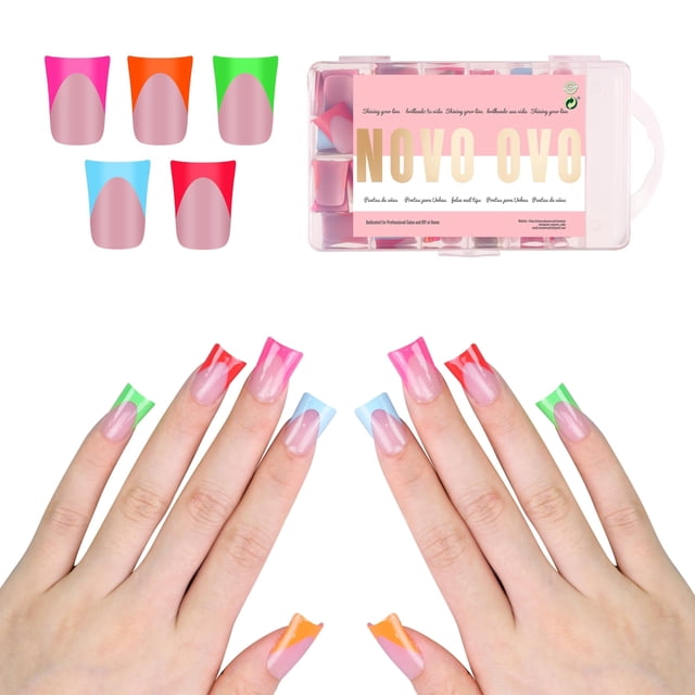 Nail Tips NOVO OVO French Tip Short Duck Press on 240 unidades