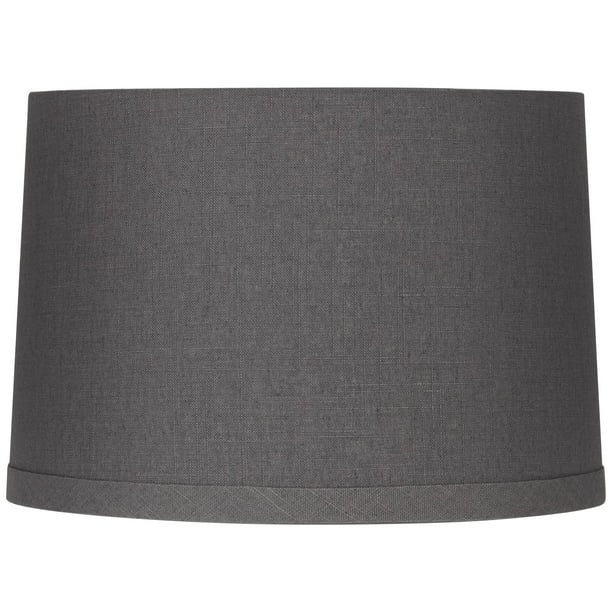 Springcrest Gray Linen Medium Drum Lamp, Dark Grey Linen Light Shade
