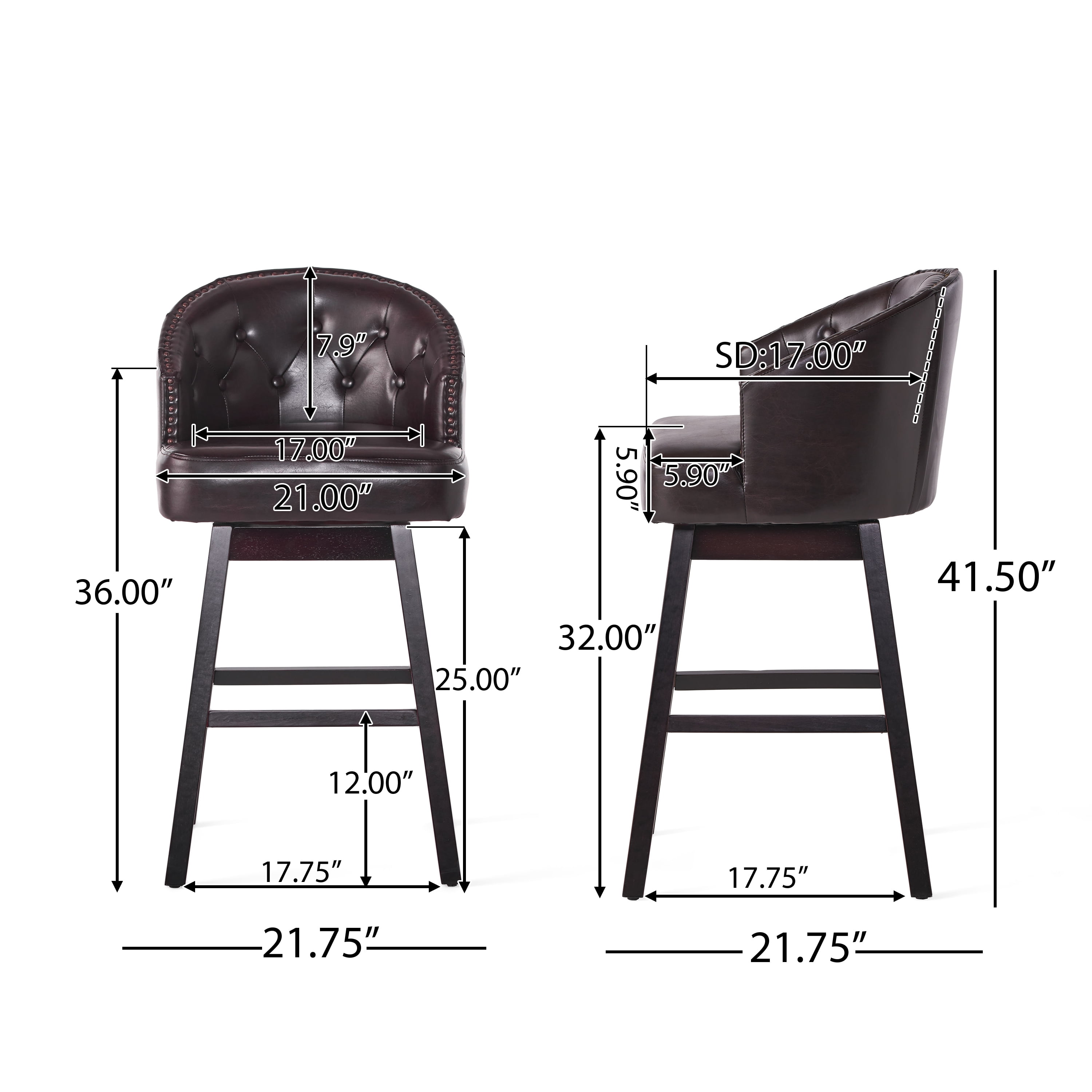 Noble House Morgan Brown Bonded Leather Swivel Bar Stool (Set of 2)