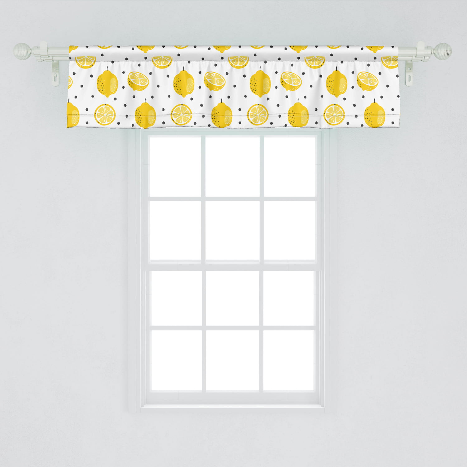 Ambesonne Lemon Window Valance, Summer Pattern of Whole and Halved Citrus  Fruit with Polka Dots, Curtain Valance for Kitchen Bedroom Decor with Rod  ...