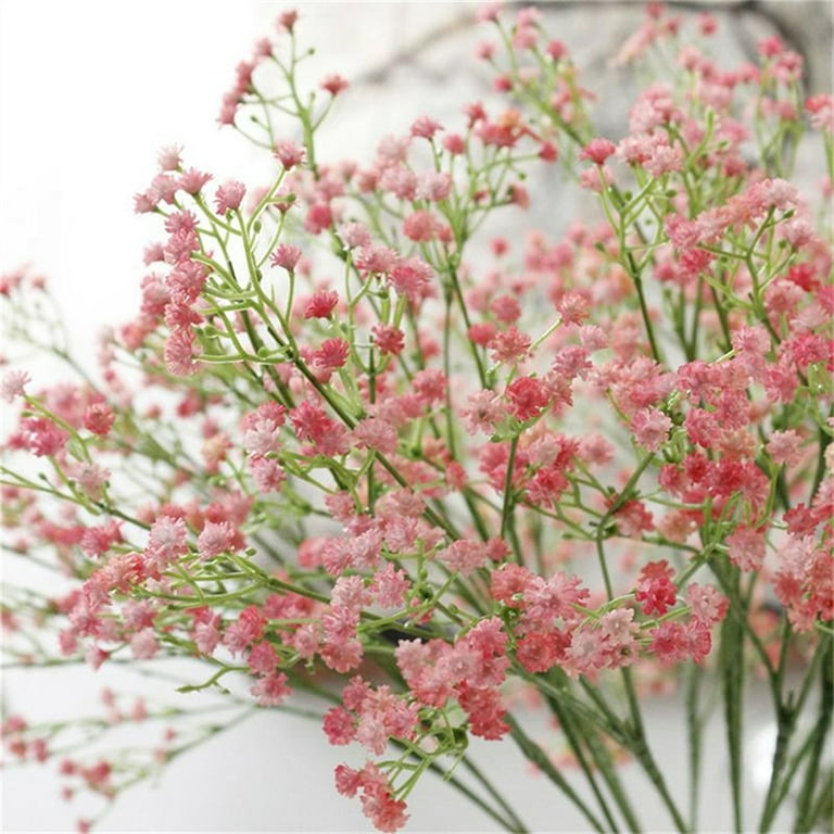 14 Pieces Mixed Artificial Rose and Baby Breath Flowers Arrangement in  Clear Glass Vase with Faux Water(Pink)