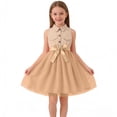 thumbnail image 2 of Girls Sleeveless Tulle Dress Khaki Easter Flower Girl Dress Collared Shirt Dress for Kids to Big Girl Machine Washable,Size 6-7 T, 2 of 7