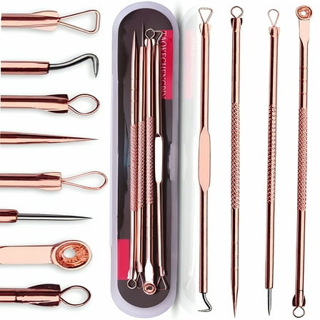 RAGUPEL Blackhead Remover Pimple Comedone Extractor Tool Acne Removal Kit - Treatment for Blemish, Whitehead Popping, Zit Removing for Risk Free Nose Face Skin with Case (Rose, 4 Piece Set)