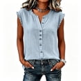 thumbnail image 2 of ClodeEU Women's V Neck Sleeveless Button Ruffle Trim Blouse,Casual Tank Top for Summer Blue,Women's Plus M, 2 of 5