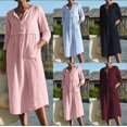 thumbnail image 1 of Womens Loose Cotton Linen Pocket Pullover Ladies Dress Summer Party Shift Dress, 1 of 3
