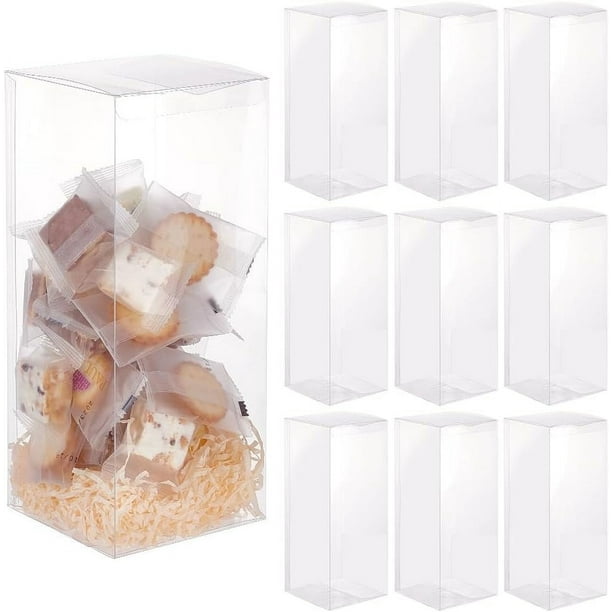 10 cajas de almacenamiento de PVC de 9,9 x 9,9 x 25,4 cm para dulces, regalos y embalajes rectangulares de plástico.