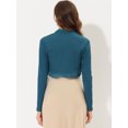 thumbnail image 3 of INSPIRE CHIC Women's Elegant Ruffle Collar Crop Cardigan Open Front Knitted Shrug Top Peacock Blue L, 3 of 4