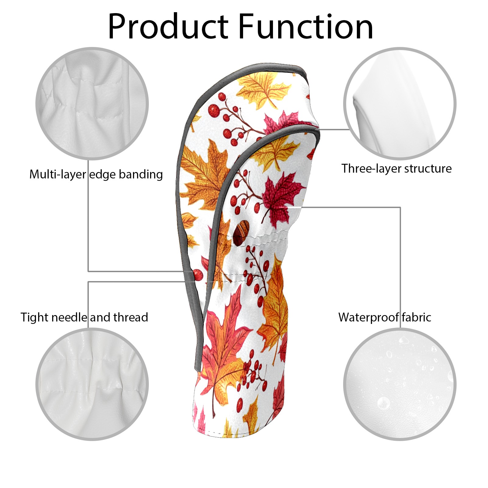 Golf Club Covers PU Leather Waterproof Head Covers for Fairway Woods Hybrids Autumn Maple Leaves