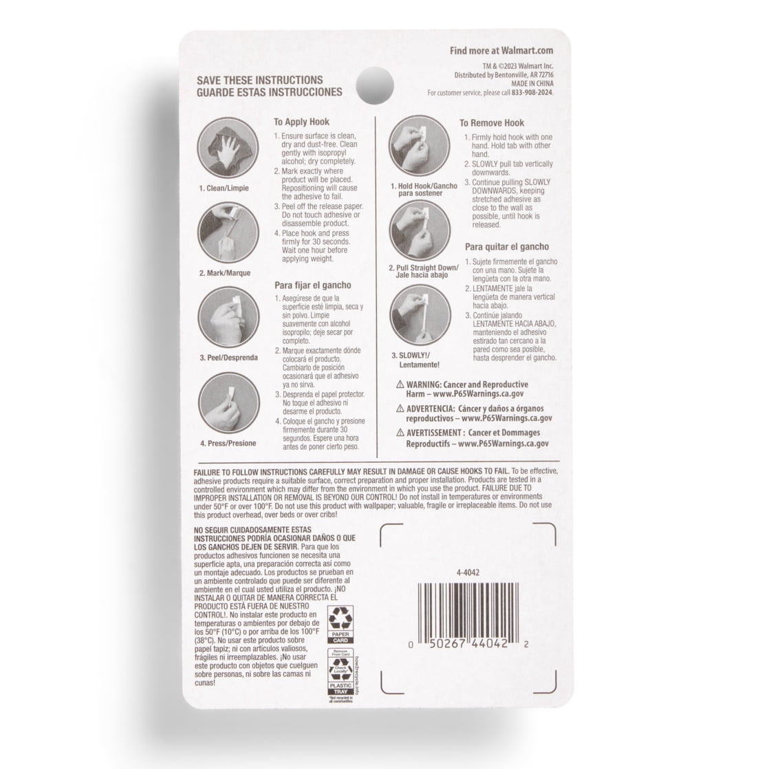 Hyper Tough Medium Removable Hinged Hooks, Plastic Clear Hooks for Hanging Keys, with 3 Adhesive Strips, 1 lb Capacity, White, 3 Pc