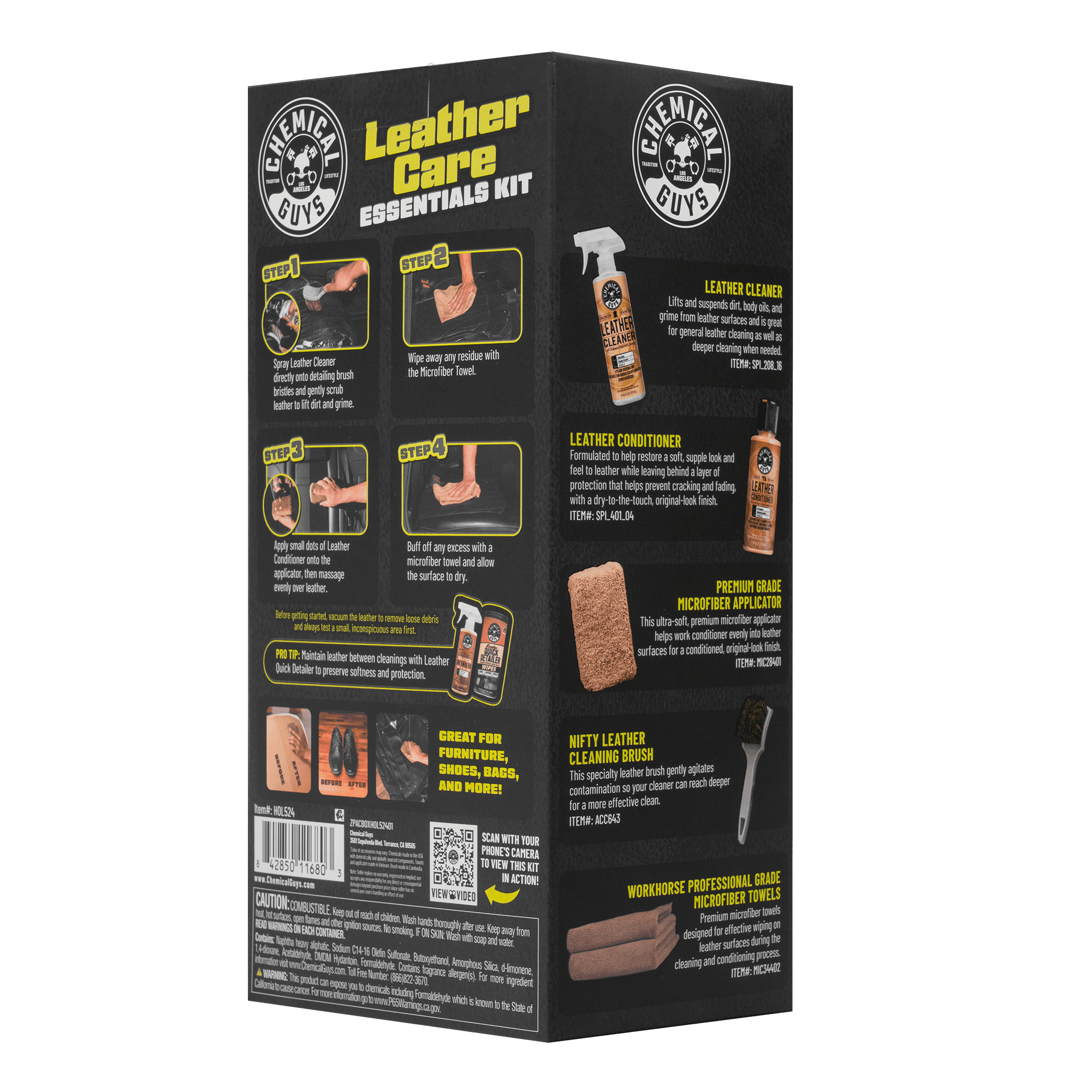 Chemical Guys Leather Care Essentials Kit, 6 Items Included