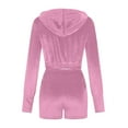 thumbnail image 6 of Idoravan Women Sets Clothing Clearance Womens Two-piece Sweatshirt, Solid Color, Hooded, Exposed Navel, Long Sleeve, Zippered Coat, Slim Fitting Shorts, Gold Velvet Suit, 6 of 8