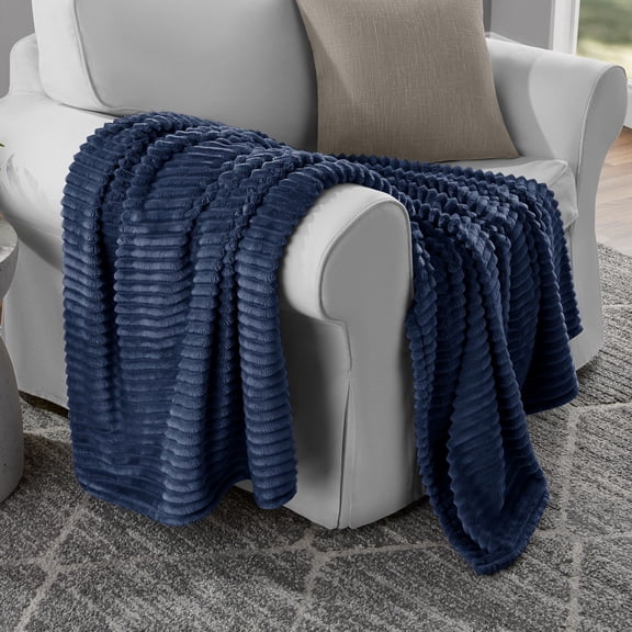 Mainstays Textured Plush Throw Blanket, Weathered Blue, 50 x 72 in