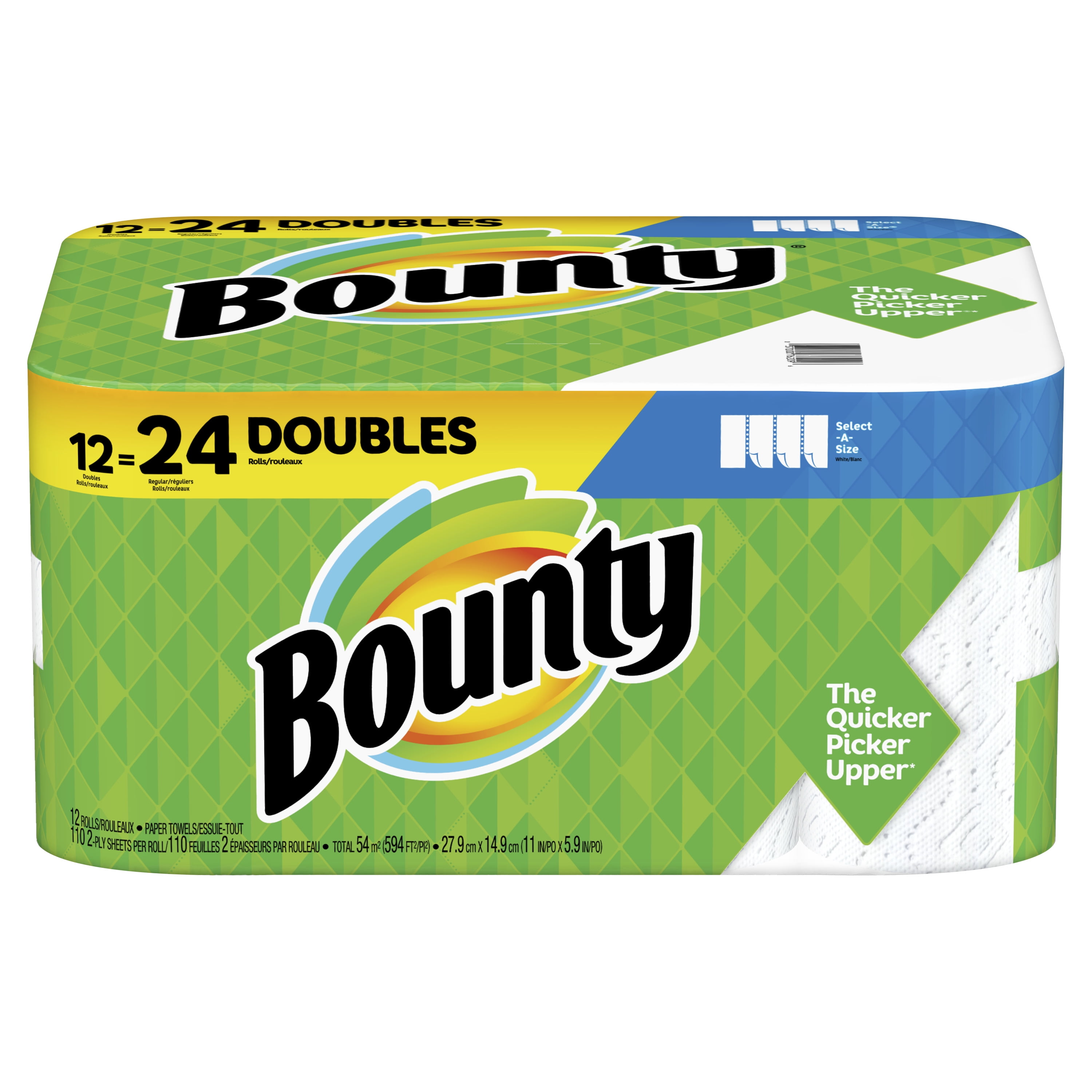 Bounty Select-A-Size Paper Towels 2X more absorbent 12 Double Rolls