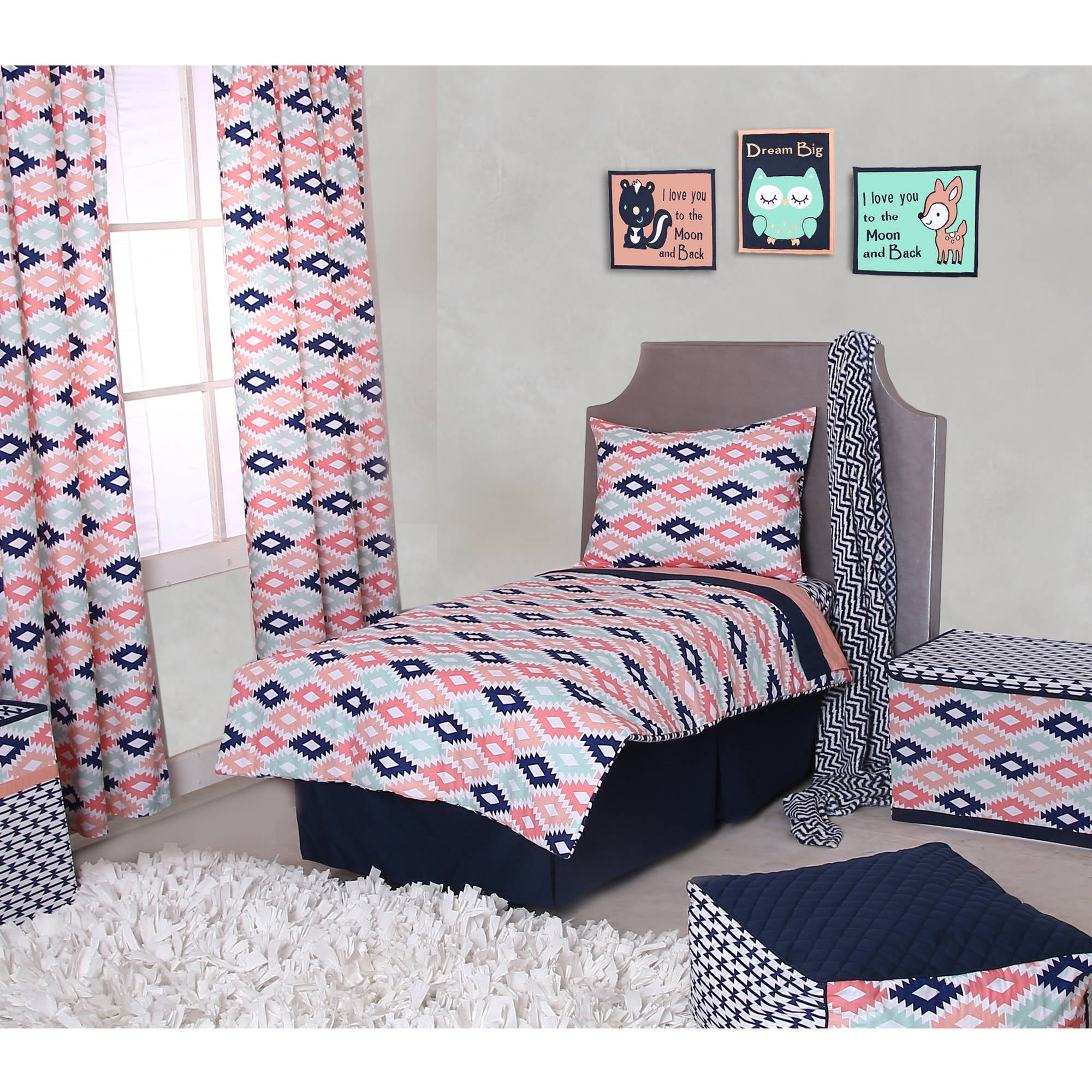 Bacati Emma Aztec C Mint Navy 4 Piece Toddler Bedding Set 100 Bacati Emma Aztec C Mint Navy 4 Piece Toddler Bedding Set 100 Cotton Percale Fabrics Com