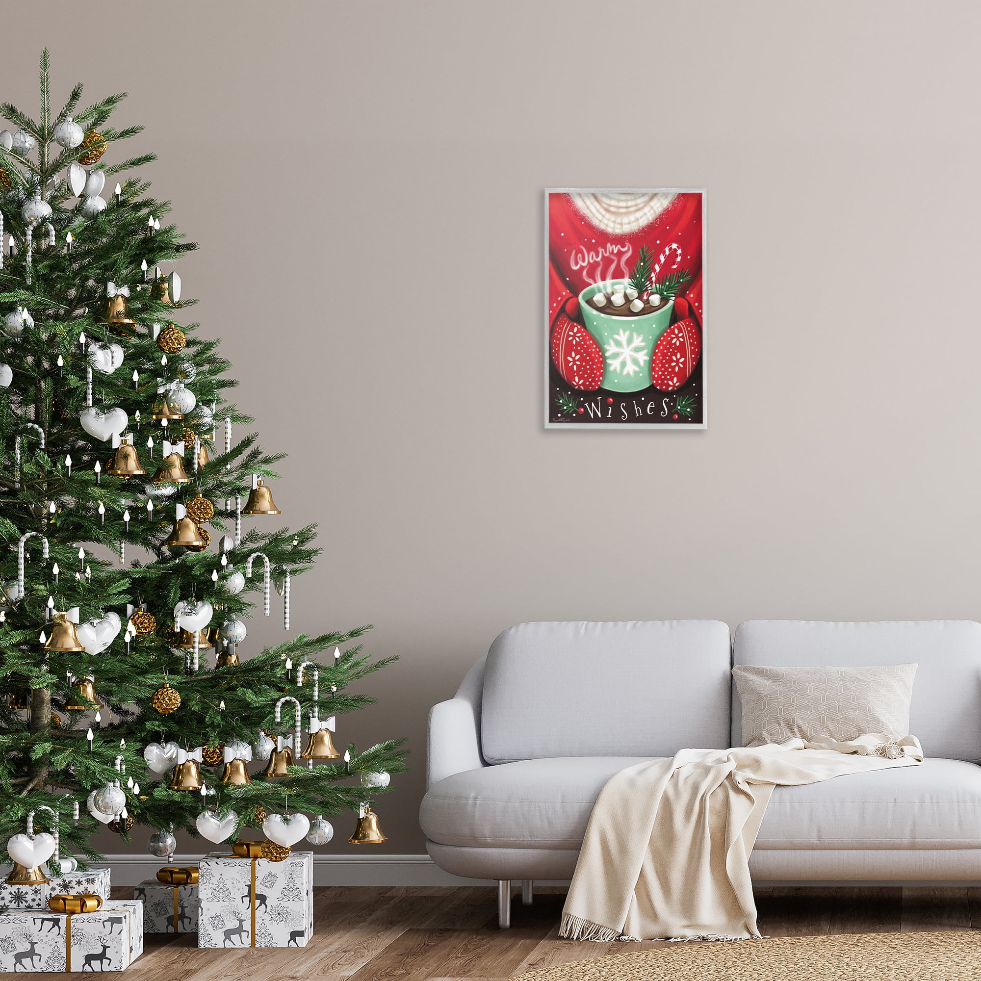 Stupell Industries Warm Wishes Hot Cocoa Holiday Painting Gray Framed Art Print Wall Art, 16 x 24