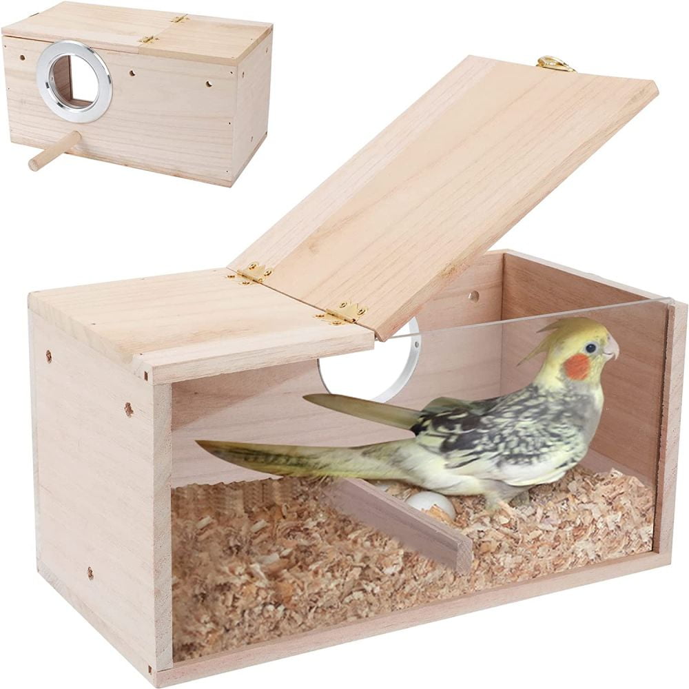 Parakeet Nesting Box Transparent Bird House for Cage Natural Wood Breeding Box for Parrot 