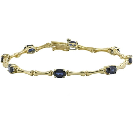 Created Blue Sapphire 1 Micron Gold over Sterling Silver Bamboo Link Bracelet, 7.5
