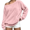 thumbnail image 2 of Tqcoqu Off the Shoulder Fuzzy Fleece Pullover Tops for Women, Long Sleeve Solid Color Loose Casual Warm Top, 2026 Fall Winter Fashion Clothes, 2 of 9