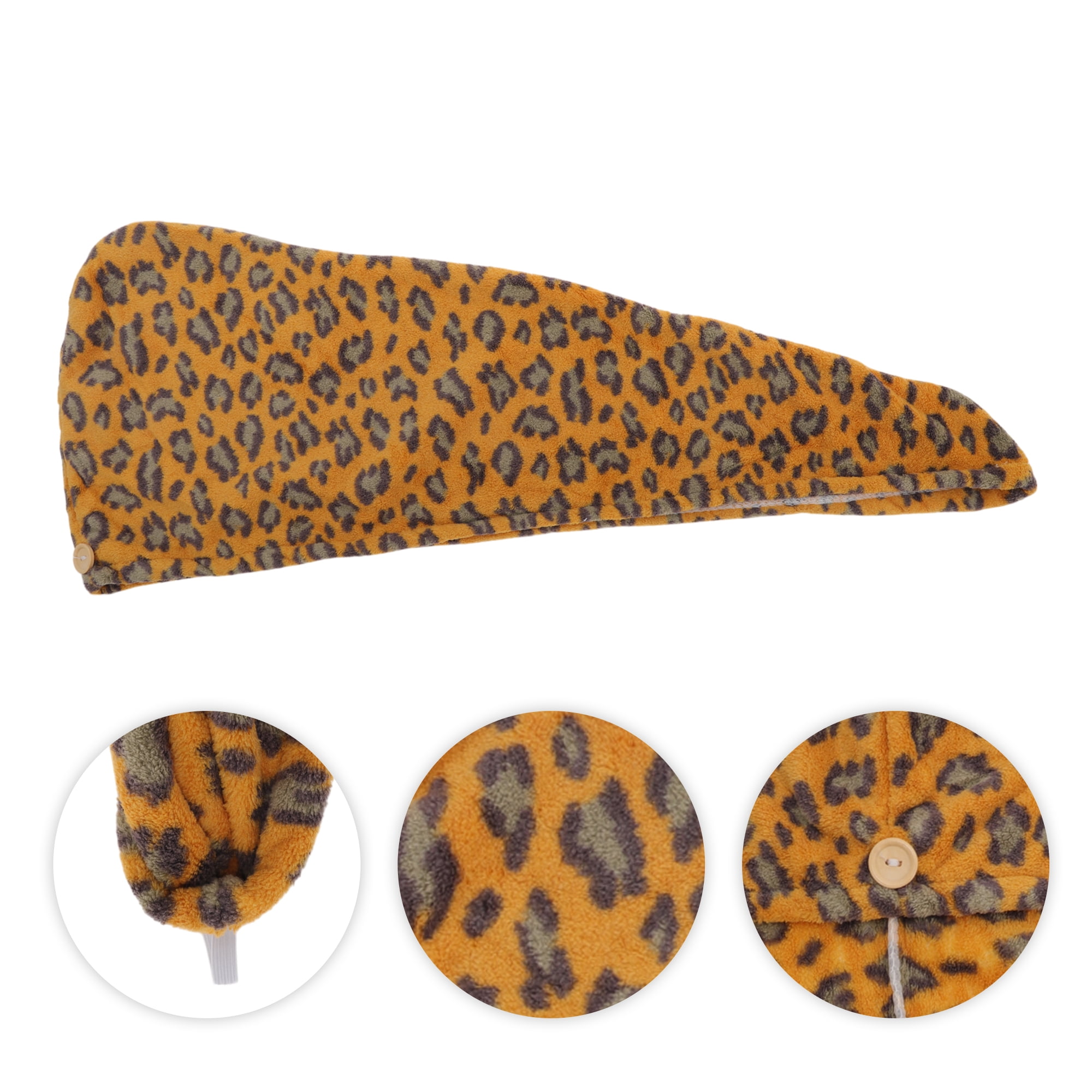 Unique Bargains 1pc Water-absorbent Leopard Print Hair Towel 26.38"x 10.24" Yellow