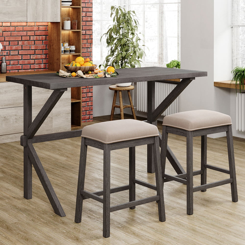 Rustic Wood Kitchen Dining Table Set, Small Round Bar Height Table Set