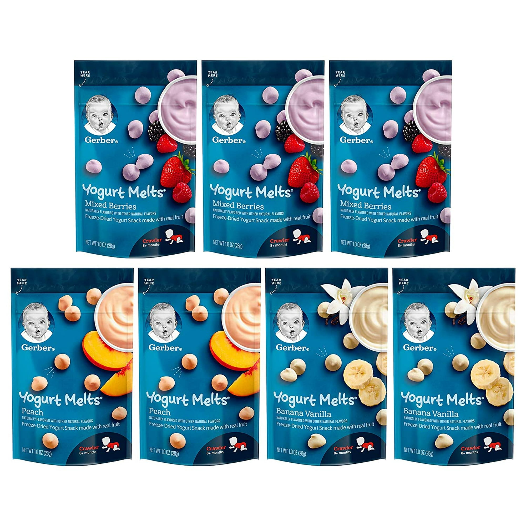 Gerber Yogurt Melts Variety Pack, 2 Peach, 3 Mixed Berry, 2 Banana Vanilla, 7 CT