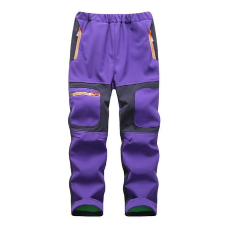 

Kids Waterproof Softshell Trousers Girls Boys Plush Solid Color Winter Keep Warm Windproof Breathable Outdoor Hiking Ski Snow Pants Zipper Pockets Anti-Wrinkle Cargo Pants 5-16Years