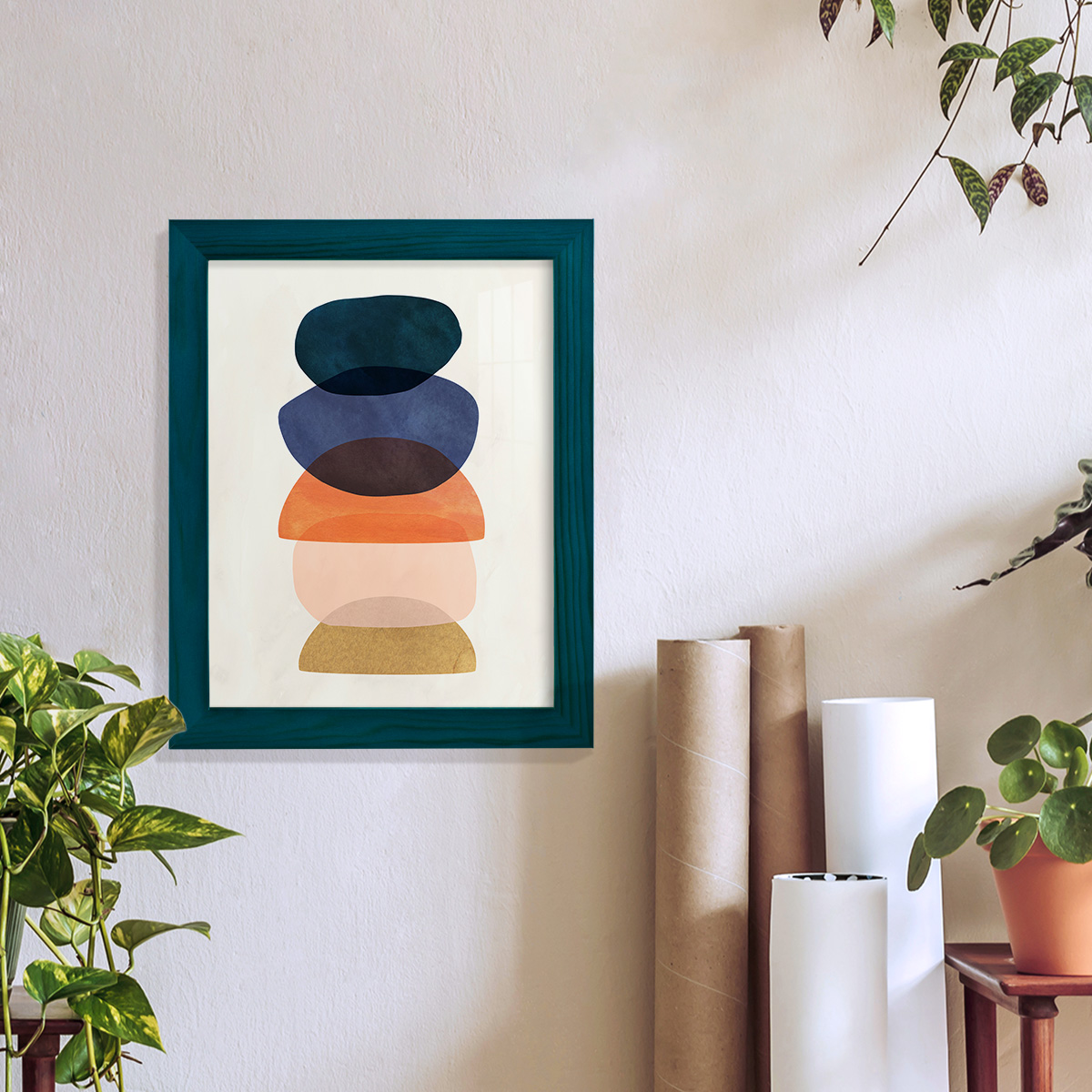 Mod Pods I -Framed Print w/glass-Ocean Blue