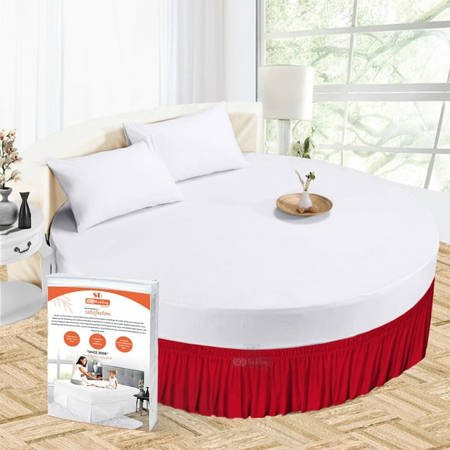 SGI Bedding 24" Drop 80" Diameter Size Blood Red Solid Round Bed Skirt Wrap Around Microfiber