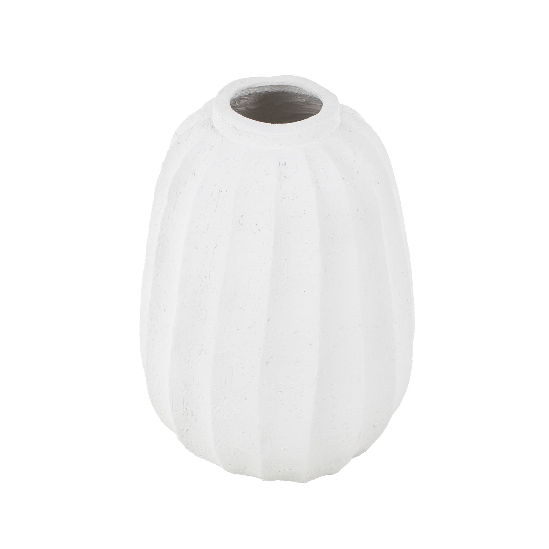 DecMode 23" Wide White Magnesium Oxide Vase with Carved Grooves