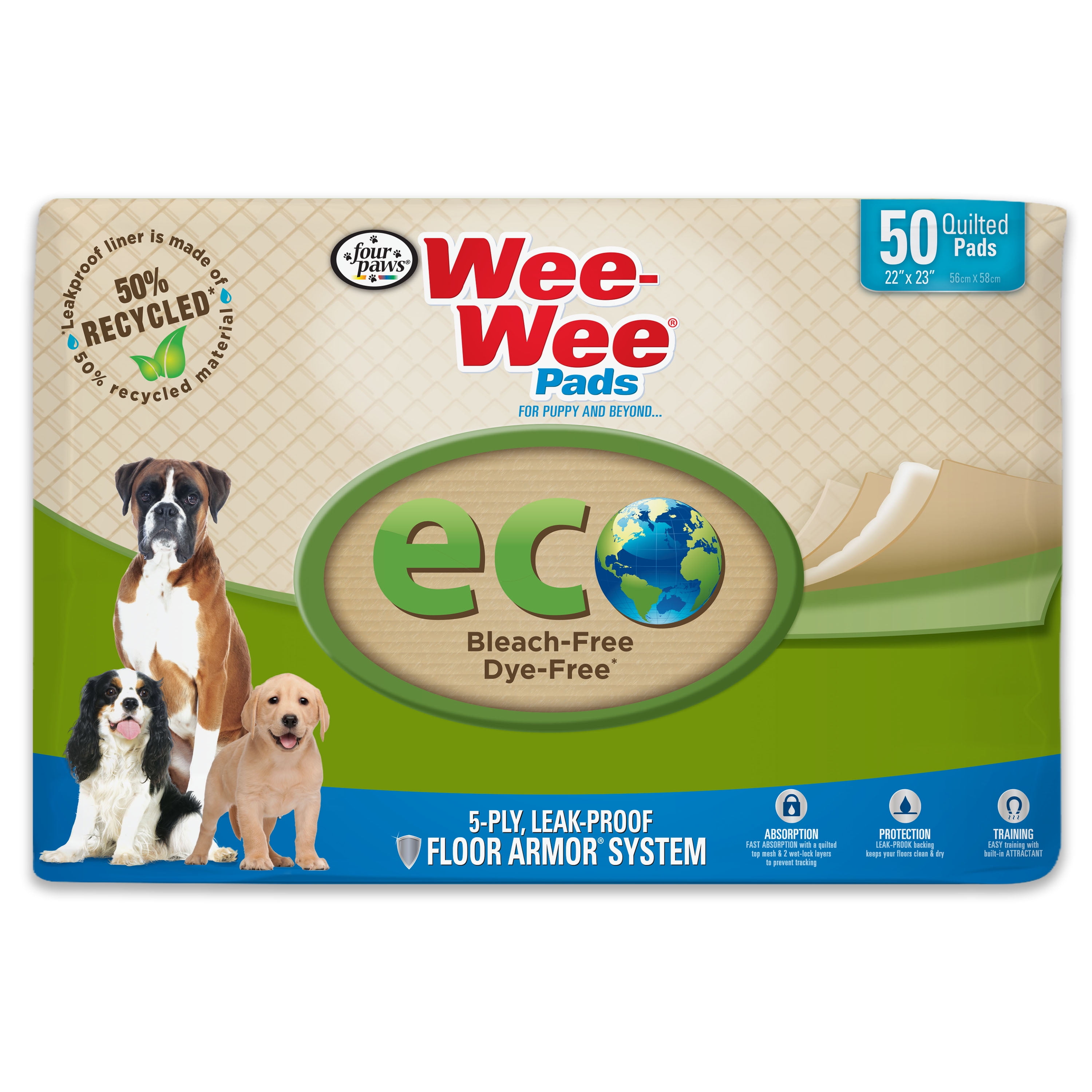 Four Paws WeeWee Puppy Pee Pads EcoFriendly 50 Count Standard 22" x