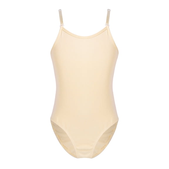 Hansber Kids Girls Sleeveless Camisole Leotard Underwear with Adjustable Detachable Nude Shoulder Nude M