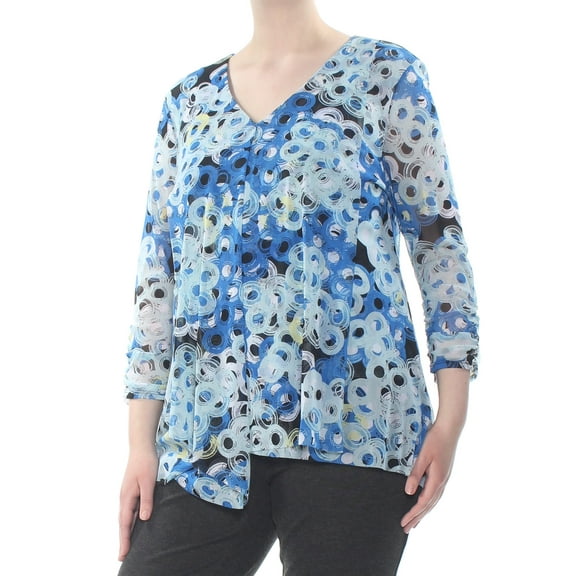 ALFANI Womens Blue Printed Long Sleeve Blouse Top  Size: XL
