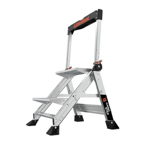 Little Giant Jumbo Step 2-Step Aluminum Type 1AA, 375 lbs Rated, Step Stool with Hand Rail, Max Reach 8 feet