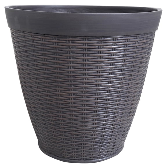 Southern Patio 15-Inch Jamaica Wicker Resin Round Planter, Lightweight and Durable, Brown