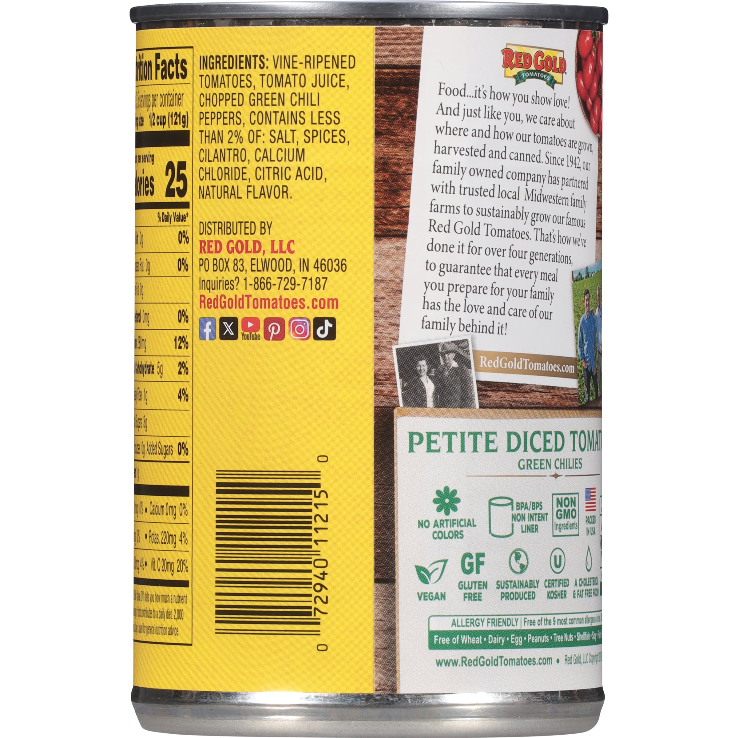 Red Gold Petite Diced Tomatoes with Green Chilies, 14.5 oz Can