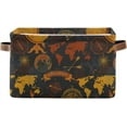 thumbnail image 2 of Storage Basket Vintage Globe Map Foldable Canvas Laundry Baskets Bin Waterproof Inner Layer with Sturdy Handles for Toy Nursery Blanket Clothes 2 Pack, 2 of 7