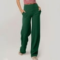 thumbnail image 6 of CHIUNL Straight Leg Yoga Pants for Women, High Waisted Pocketless Tummy Control Leggings, Minimalist Buttonless Wide Leg Lounge Pants for Office (Dark Green XL), 6 of 8