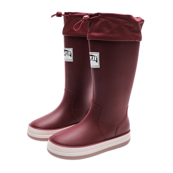 Xfvqtps Womens Rain Boots with Adjustable Drawstring Waterproof Rainboots Non-Slip Thick Sole Rubber Boots Outdoor Garden Work Boots