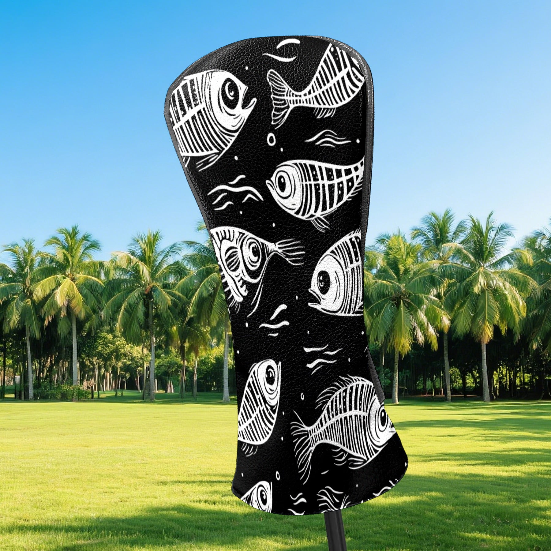 Golf Club Covers PU Leather Waterproof Head Covers for Fairway Woods Hybrids Fish Bones