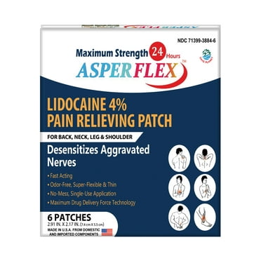 Asperflex Odor Free Max Strength Lidocaine Pain Relief Patch for Back Pain, 6 Count