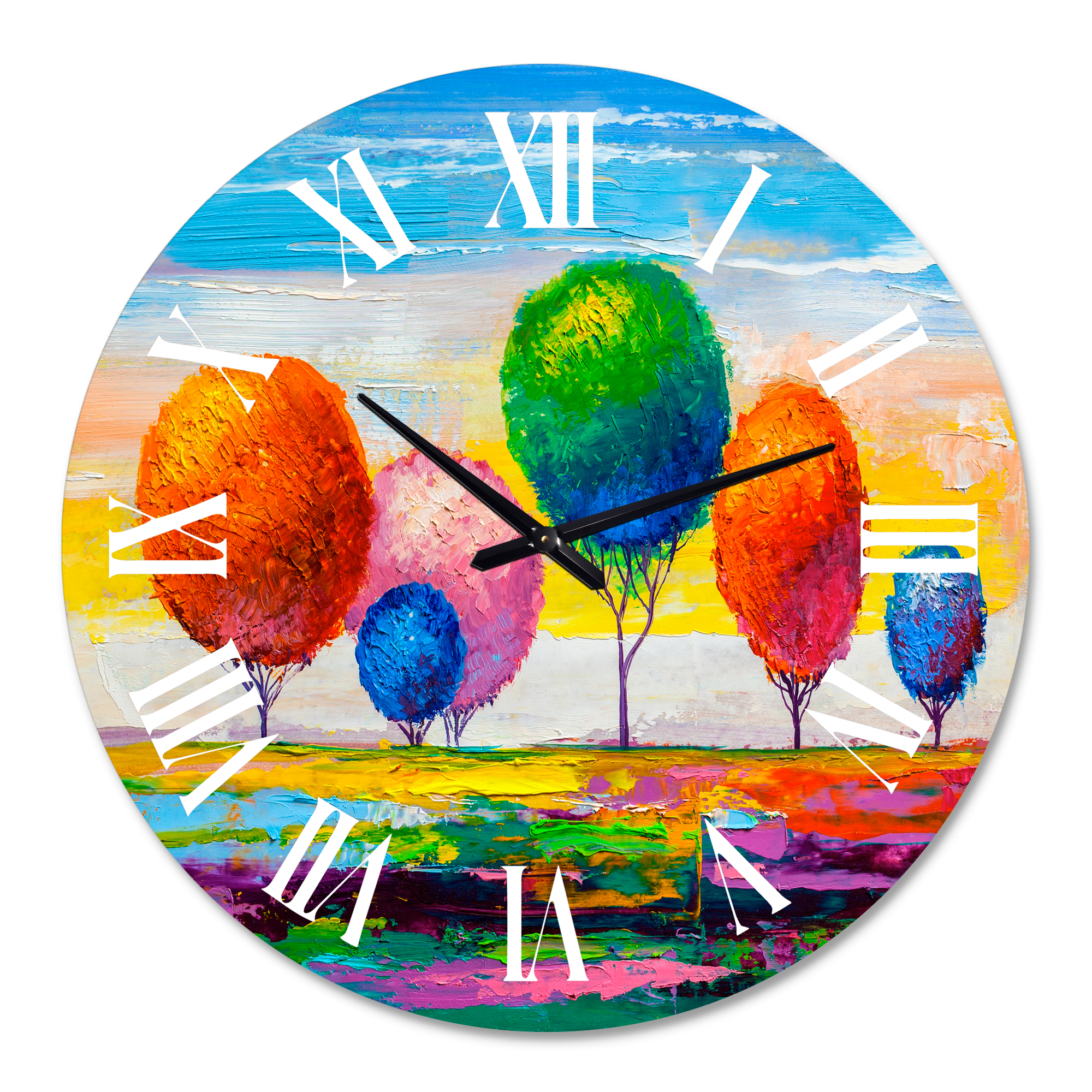 Designart 'Colourful Ornamental Trees Vi' Modern Wall Clock
