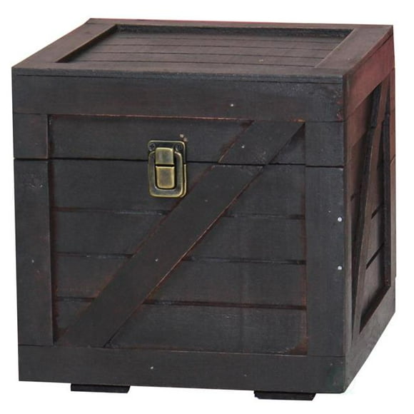 8.5 x 8.5 x 8.5 in. Stackable Wooden Cargo Crate Style Storage Chest, Black