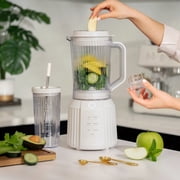 Thyme & Table Countertop Blender Duo, 1100W, 57oz Tritan Pitcher, 6-Point Stainless Steel Blade, 25oz To-Go Cup with Smart Seal™ Lid and Straw, Sand White