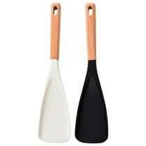 Multifunction Spatula Spoon for Nonstick Cookwares,Silicone Spatula Spoon for Cooking and Serving,Sturdy BPA-Free Matte Silicone,Wood Handle Spatula for Mixing,Scoop,and Scrape(Black White)