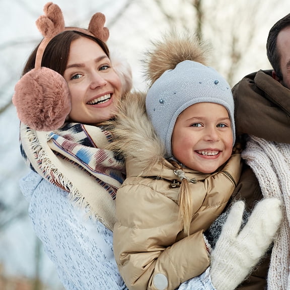 LABSERRON 1Set Winter Earmuffs for Girls Reindeer Style Foldable Warmth for Skating Snow Tubing