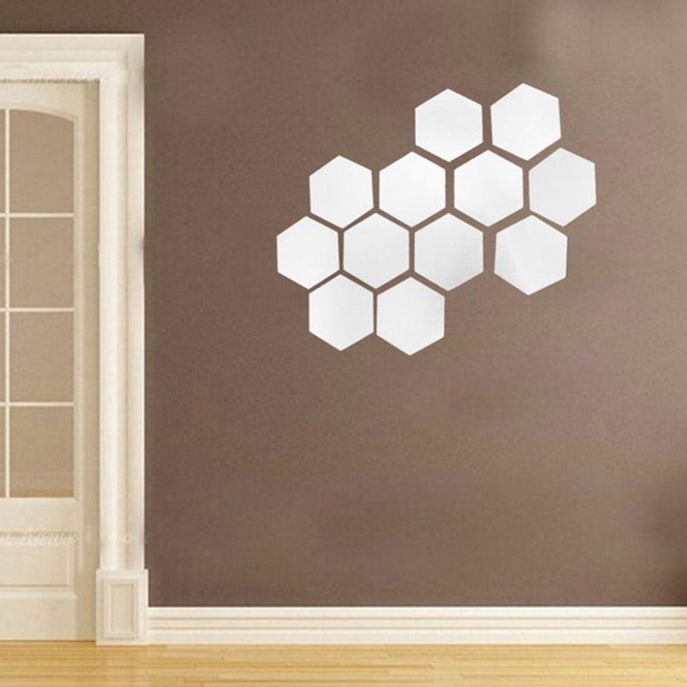 24 Stickers Miroirs Hexagonaux Autocollants - Acrylique Argenté - Déco Murale DIY Salon, Salle De Bain, Dressing
