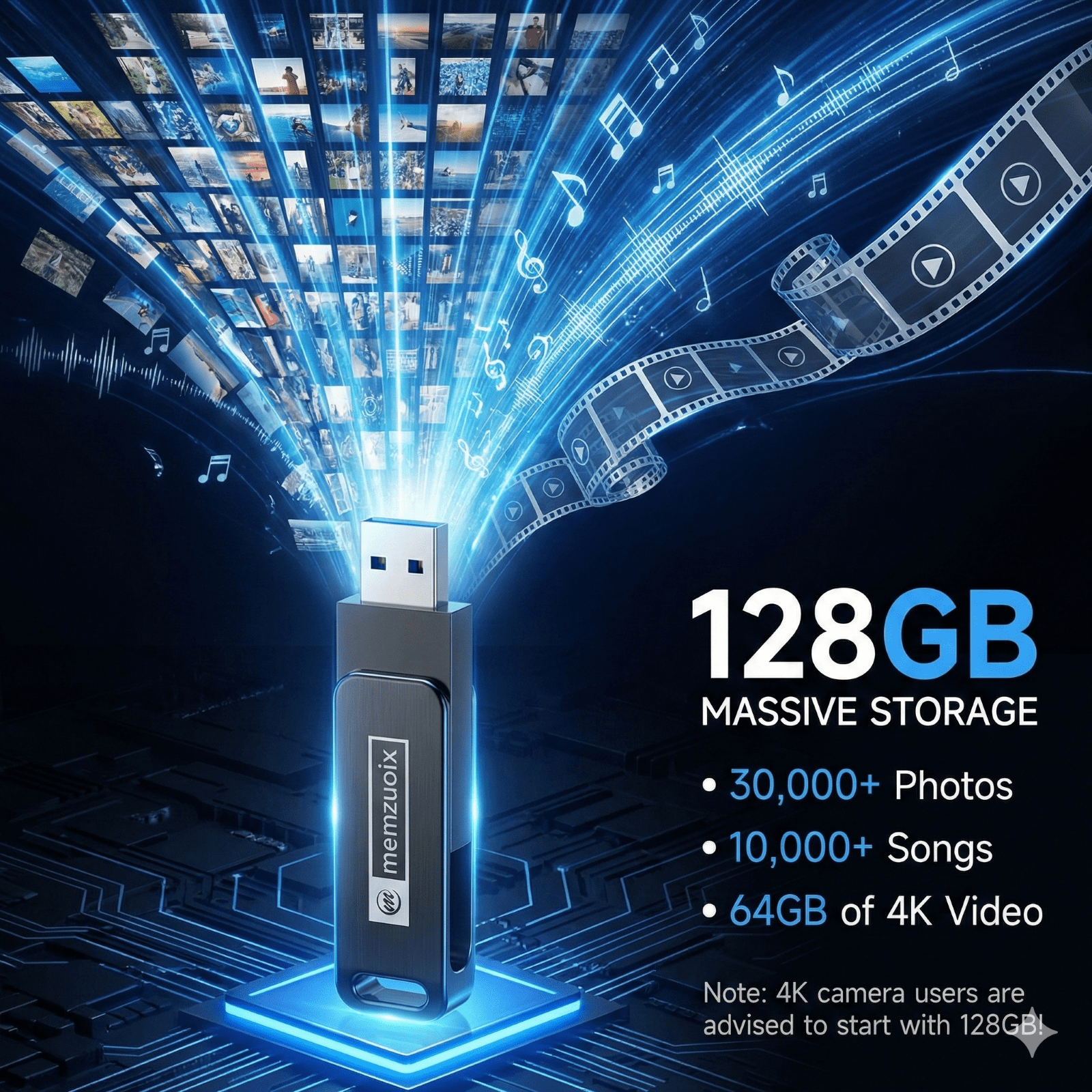 128GB USB Flash Drive, memzuoix Portable USB 3.2 Type-C Thumb Drive, Photo and Video Backup, 2 in1 External Memory Stick for PC/Laptop, Jump Drive for iPhone, OTG Android Phone, PC, Black