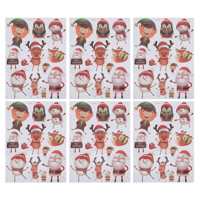 6pcs Santa Clause Sticker Christmas Holiday Stickers for Hotel Store Window DecorationF3