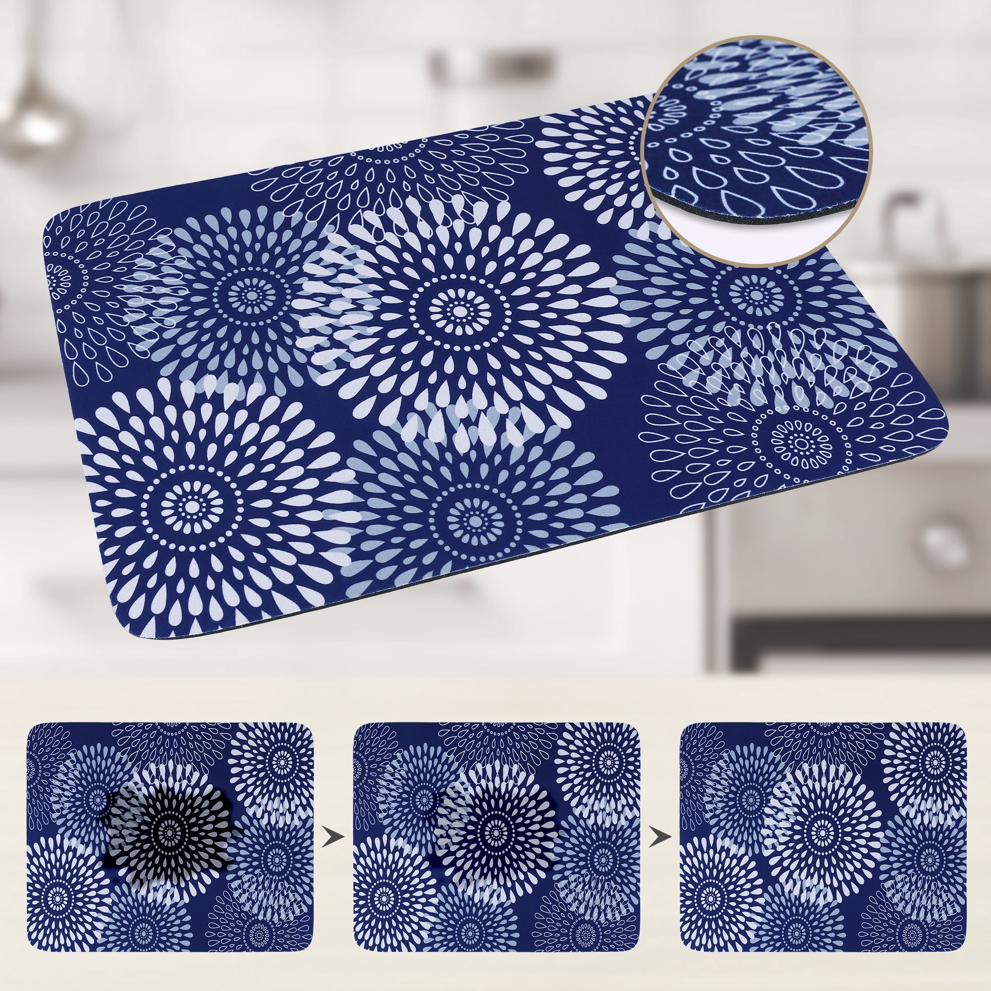 Unique Bargains Quick Dry Dish Drying Mats for Home Blue 19.7*15.7 inch